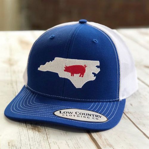 Low Country N.C. Pig, Blue/White Snapback Hat