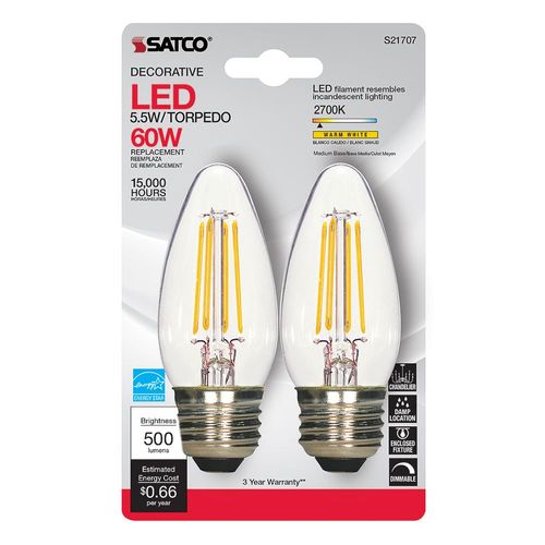 Satco Clear LED Torpedo Bulbs 5.5W - 2 Pack