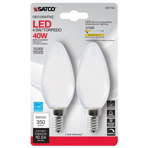 Satco Frosted White, 2700K LED Bulb 4.5W - 2 Pack