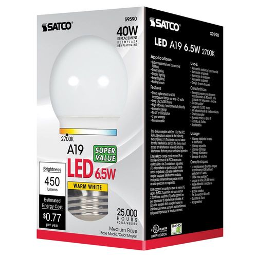 Satco Frosted White 2700K LED Bulb 6W