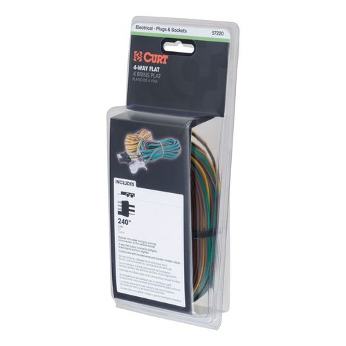 CURT 4-Way Flat Connector for Rewiring Trailer, Includes 20' Wires