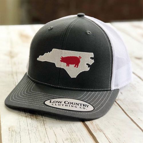 Low Country NC Flag Pig Theme Hat, Charcoal/White
