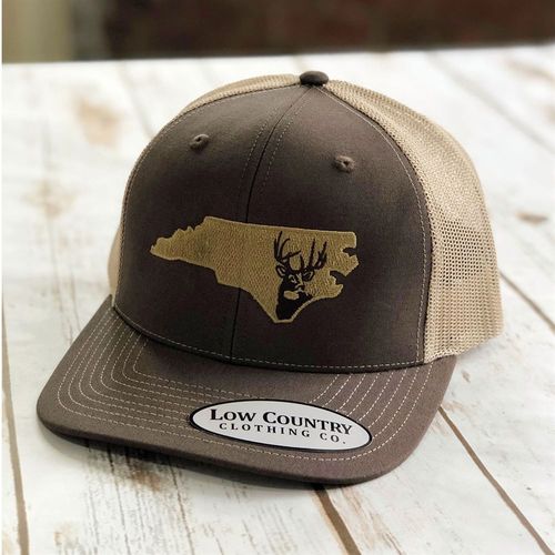 Low Country NC Flag Deer Theme Hat, Brown/Khaki