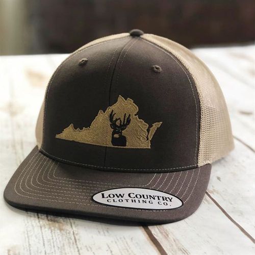Low Country VA Flag Deer Theme Hat, Brown/Khaki