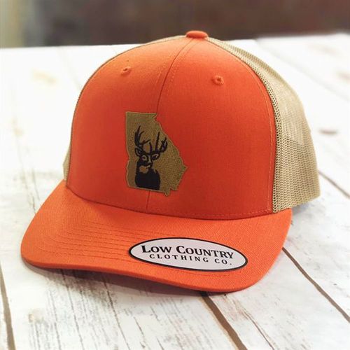 Low Country GA Flag Deer Theme Hat, Orange/Khaki