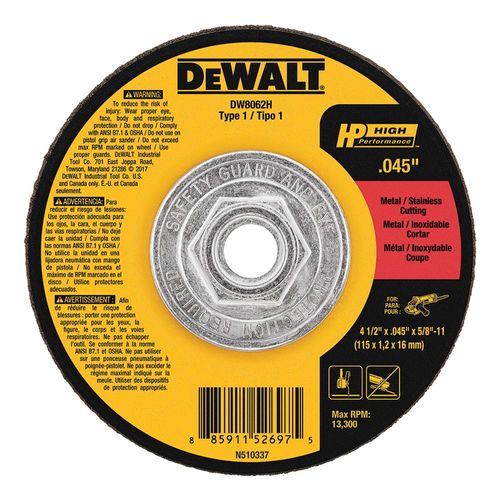 4 1/2" Cutting Wheel5/8"-11 Arbor .045" Thickness Dewalt