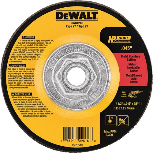 4 1/2" HP Cutting Wheel 5/8"-11 Arbor .045" Thickness Dewalt