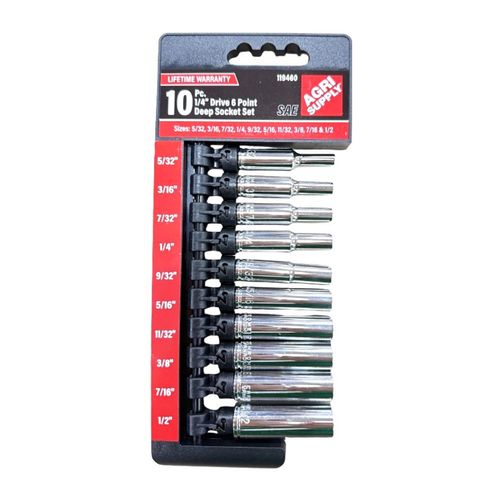 Agri Supply 1/4" Drive 10 pc 6 Point SAE Deep Well Socket Set