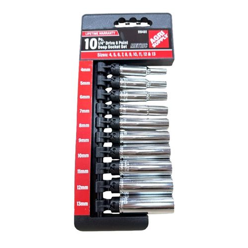 Agri Supply 1/4" Drive 10 pc 6 Point Metric Deep Well Socket Set