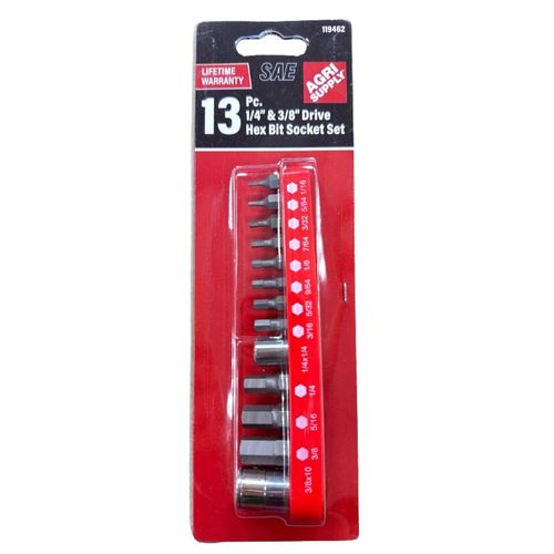 Performance Tool 13 Piece SAE Bit Socket Set, 1/4 & 3/8 Drive