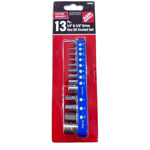 Agri Supply 13 Piece Metric Bit Socket Set, 1/4 & 3/8 Drive