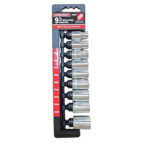 Performance Tool 1/2" Drive 9 pc 6 Point Metric Socket Set
