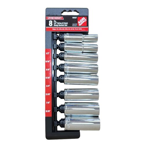 Agri Supply 1/2" Drive SAE 6 Point Deep Well Socket Set