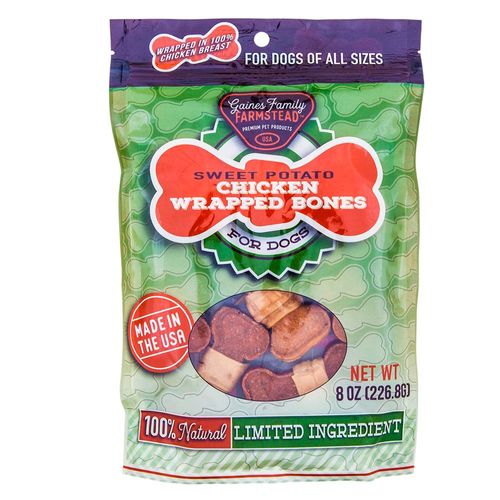 Gaines Family Farmstead Sweet Potato Chicken, Wrapped Bones, 100% Natural, Grain Free, 8 oz.