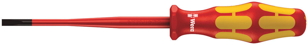 160 iSS VDE Insulated screwdriver with reduced blade and handle diameter for slotted screws, 0.8 x 4 x 100 mm
