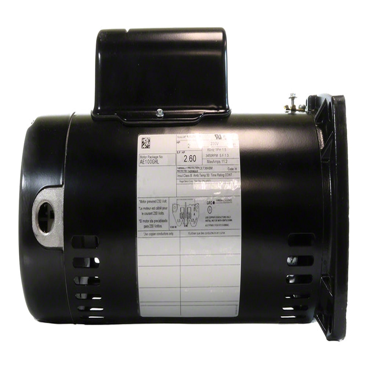 2 HP Pump Motor Square Flange 48Y - 1-Speed 1-Phase 230 Volts - Energy Efficient Full-Rated