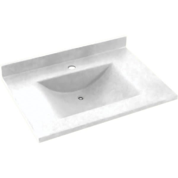Swan White Contour Solid Surface Single Bowl Vanity Top 22" X 37"