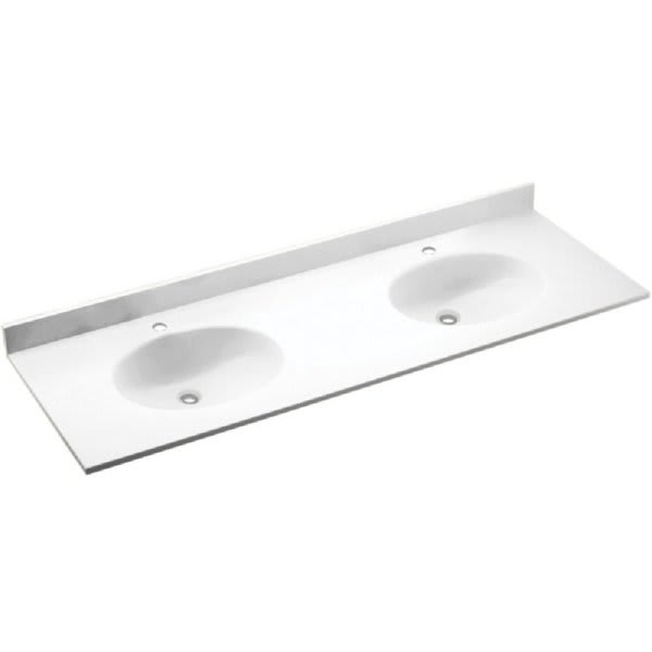 Swan White Ellipse Solid Surface Double Bowl Vanity Top 22" X 61"