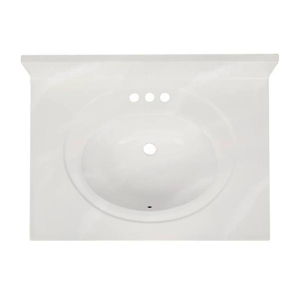 Seasons 25 X 22 White Swirl Cultured Marble Vanity Top And Bowl