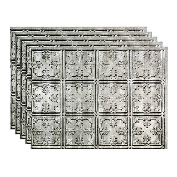 Fasade 18x24 Traditional #10 Backsplash Panel, Crosshatch Silver, Package Of 5