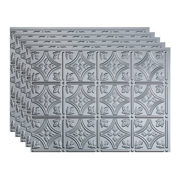 Fasade 18x24 Traditional #1 Backsplash Panel, Argent Silver, Package Of 5