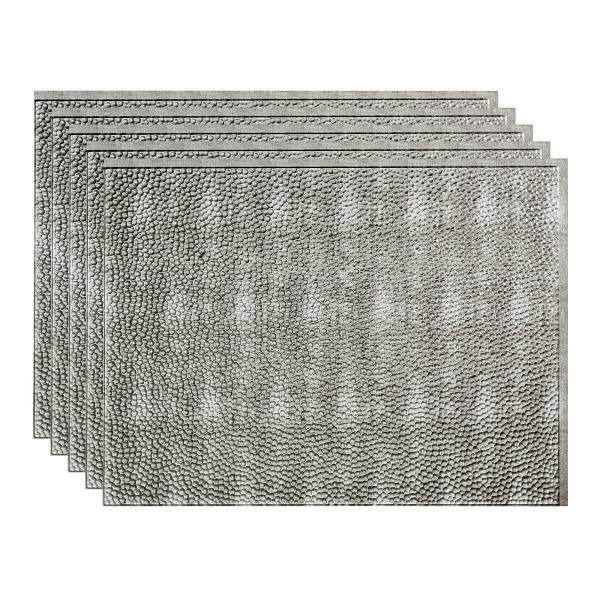 Fasade 18x24 Hammered Vinyl Backsplash Panel, Crosshatch Silver, Package Of 5