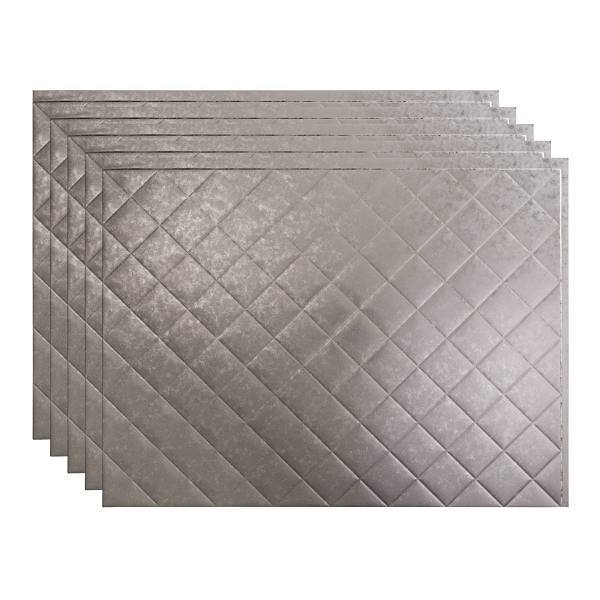 Fasade 18x24 Quilted Vinyl Backsplash Panel, Galvanized Steel, Package Of 5
