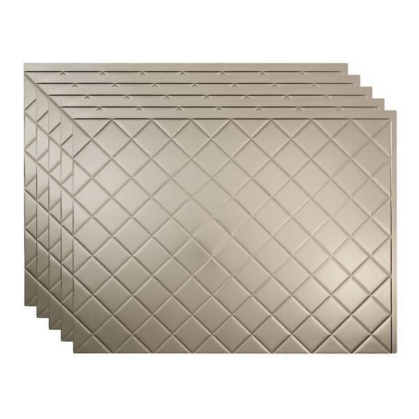 Fasade 18x24 Quilted Vinyl Backsplash Panel, Brushed Nickel, Package Of 5