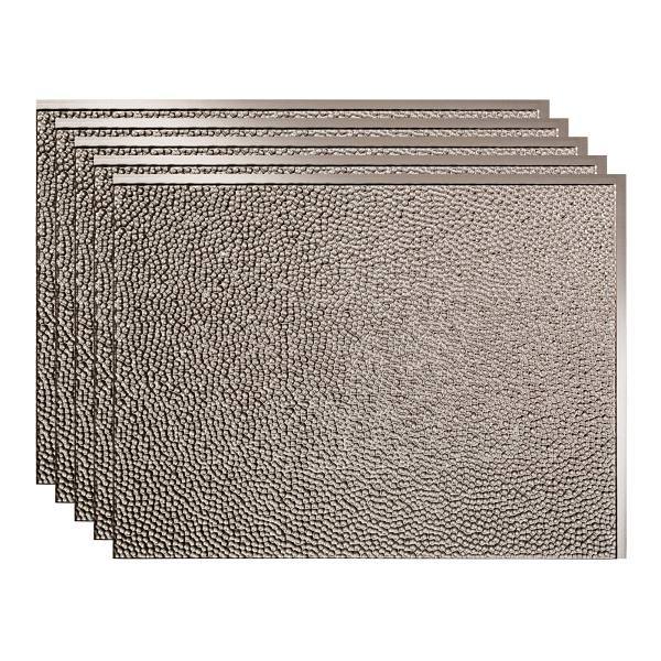 Fasade 18x24 Hammered Vinyl Backsplash Panel, Brushed Nickel, Package Of 5