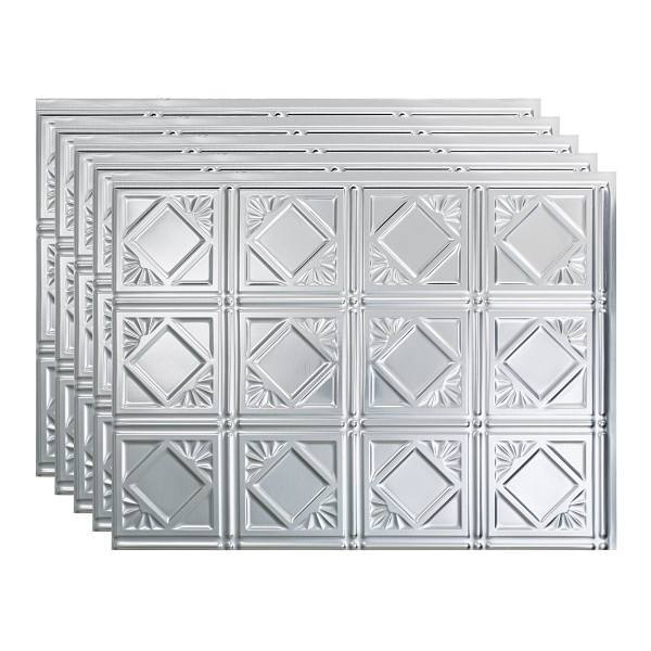 Fasade 18x24 Traditional #4 Backsplash Panel, Brushed Aluminum, Package Of 5