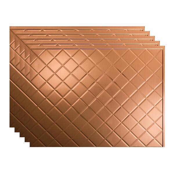 Fasade 18x24 Quilted Vinyl Backsplash Panel, Polished Copper, Package Of 5
