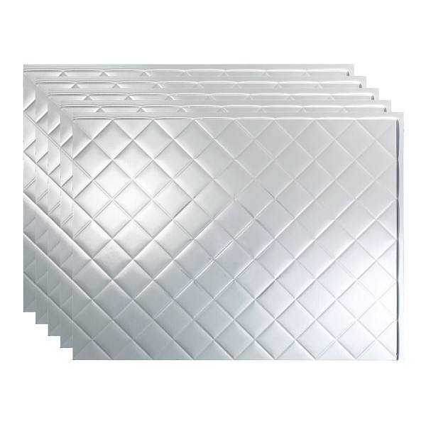 Fasade 18x24 Quilted Vinyl Backsplash Panel, Brushed Aluminum, Package Of 5