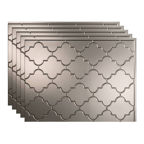 Fasade 18x24 Monaco Backsplash Panel, Brushed Nickel, Package Of 5