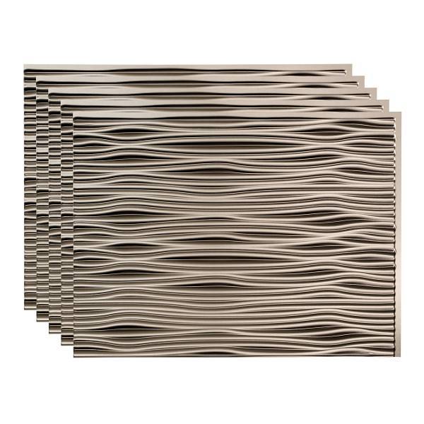 Fasade 18x24 Waves Backsplash Panel, Brushed Nickel, Package Of 5
