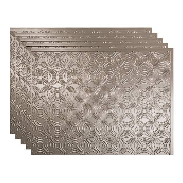 Fasade 18x24 Lotus Backsplash Panel, Brushed Nickel, Package Of 5