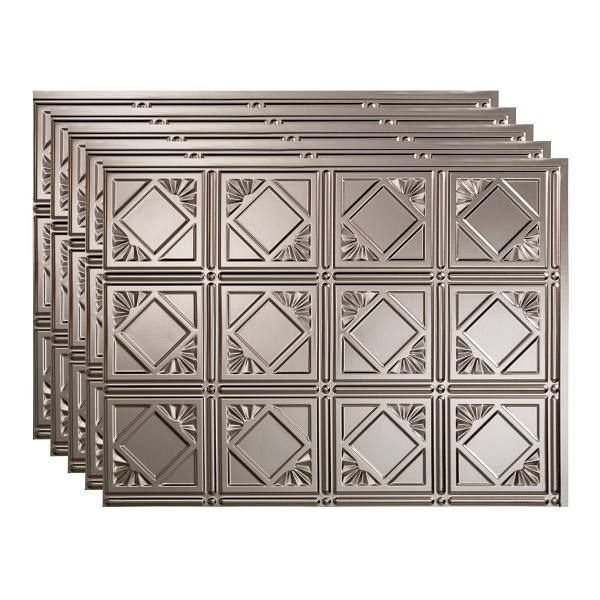 Fasade 18x24 Traditional #4 Backsplash Panel, Brushed Nickel, Package Of 5