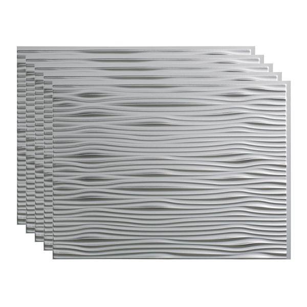 Fasade 18x24 Waves Backsplash Panel, Argent Silver, Package Of 5