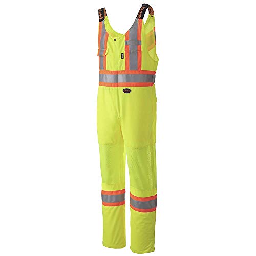 Pioneer Hi Vis Overall Bib Work Pants, Mesh Ventilation Panel, 7 Pockets, Reflective Stripe
