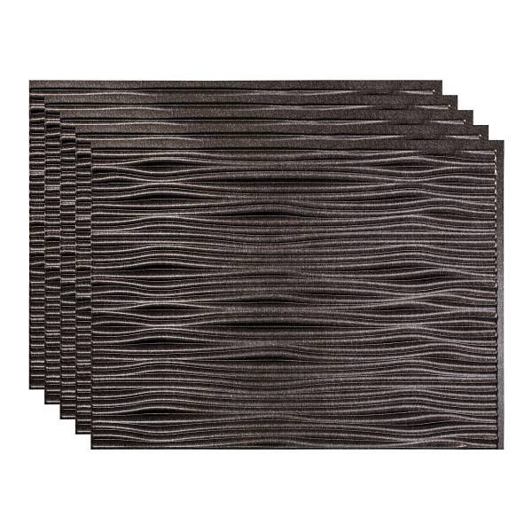 Fasade 18x24 Waves Backsplash Panel, Smoked Pewter, Package Of 5