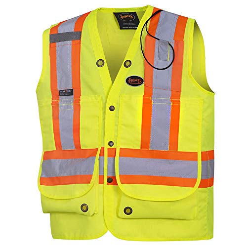 Pioneer Heavy-Duty Hi Vis Surveyor Safety Vest, 12 Pockets, Radio Strap