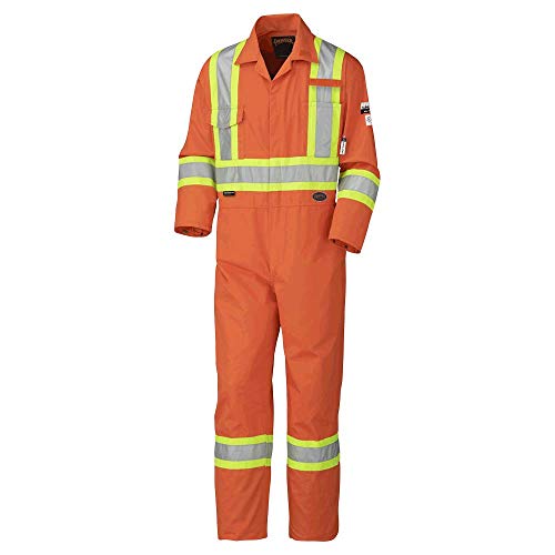 Pioneer CSA Action Back Flame Resistant ARC 2 Work Coverall, Hi Vis 100% Cotton, Elastic Waist