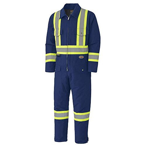 Pioneer Winter Heavy-Duty High Visibility Insulated Work Coverall, Quilted Cotton Duck Canvas, Hip-to-Ankle Zipper