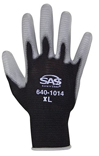 SAS Safety 640-1025 PawZ Black Nylon Knit Shell Gloves - Polyurethane Palm Coating - 2XLrg - Retail