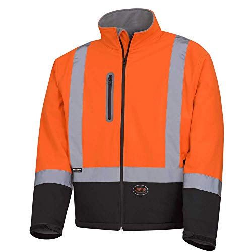Pioneer V1100250 Softshell Reflective Work Jacket, Zip-Closure Pockets, Orange