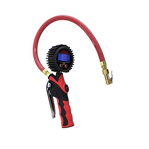 Milton Heavy-Duty Digital Tire Pressure Gauge and Inflator with Lock-on Chuck S-568, Easy to Read 0.1 Display, Pistol Grip Handle, 20 Hose, 255 PSI Max Pressure, 1/4" NPT (PSI, kPa, Bar, and kg/cm2)