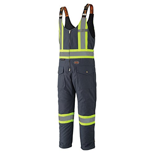Pioneer Heavy-Duty Insulated Overall Bib Work Pants, Hip-to-Ankle Zipper, 4 Pockets, Reflective Stripe