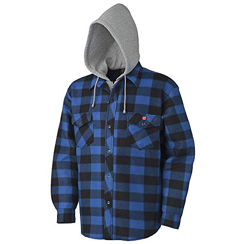 Pioneer V3080393 Polar Fleece Work Shirt - Quilted Hooded, Royal-Black Plaid