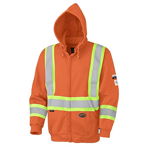 Pioneer V2570450 Flame Resistant Heavyweight Safety Hoodie, Zip Style, Refl. Tape, Orange