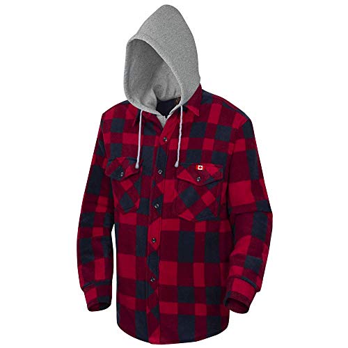 Pioneer V3080397 Quilted Hooded Polar Fleece Shirt, Red-Black Plaid