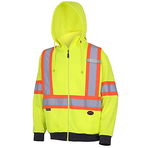 Pioneer Front Zipper Diamond Jacquard High Visibility Safety Hoodies with Comfortable Cotton Inner Layer and Radio Clip Strap